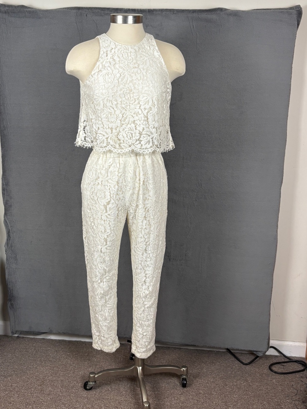 Jenny Yoo Ivory Lace Halter Jumpsuit